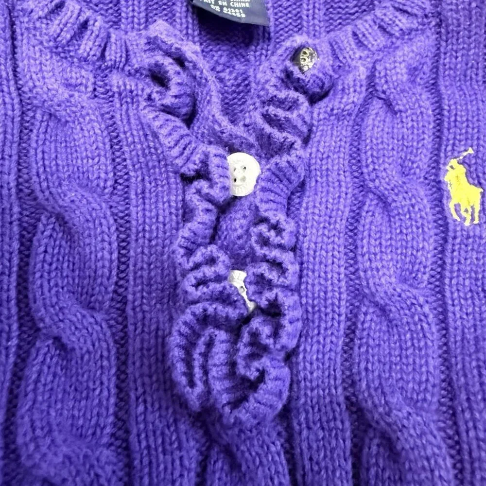 Ralph Lauren Girls Size 18 Month Purple Cable Knit Sweater Cuff Sleeve Ruffle